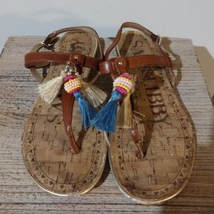 Sam & Libby Brown Boho Tassel Sandals Women's Size 7